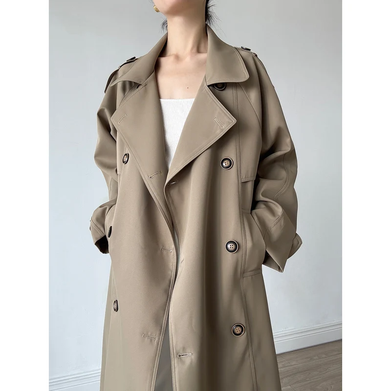 Damen Oversize Mantel im Trench-Stil mit Raglanärmeln und doppelreihiger Knopfleiste Drune