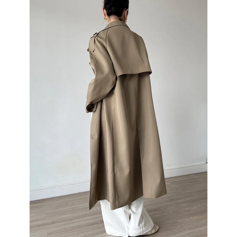 Damen Oversize Mantel im Trench-Stil mit Raglanärmeln und doppelreihiger Knopfleiste Drune