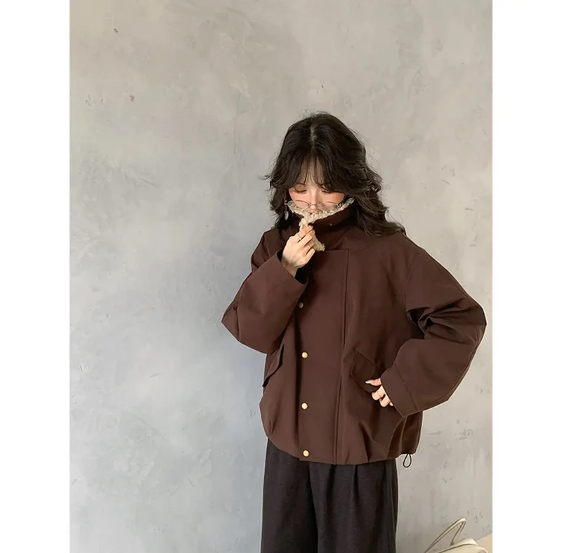 Damen Oversize-Kurzjacke mit Teddykragen und Pattentaschen Drune