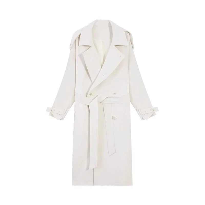 Damen Langer Oversize-Trenchcoat mit Ballonärmeln und Bindegürtel Drune