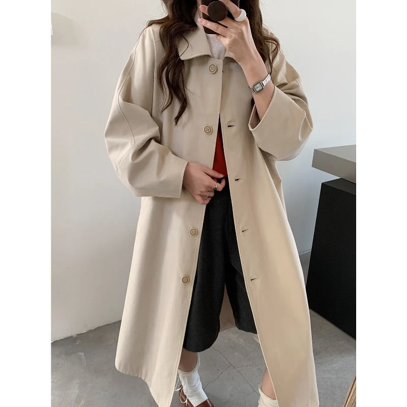 Damen Langer Oversize-Mantel im Trenchstil mit weitem Schnitt und klassischem Revers Drune