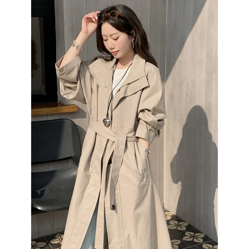Damen Langer leichter Trenchcoat im Oversize-Stil mit geradem Schnitt und verdeckter Knopfleiste Drune