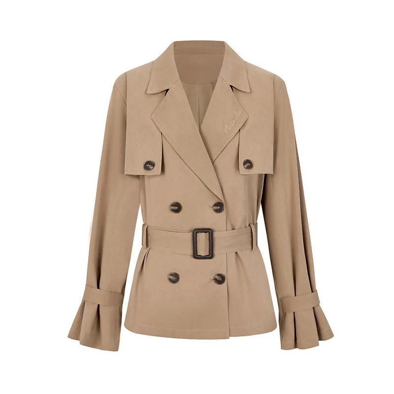 Damen Kurztrenchjacke mit taillierendem Gürtel und doppellagiger Schulterpasse Drune