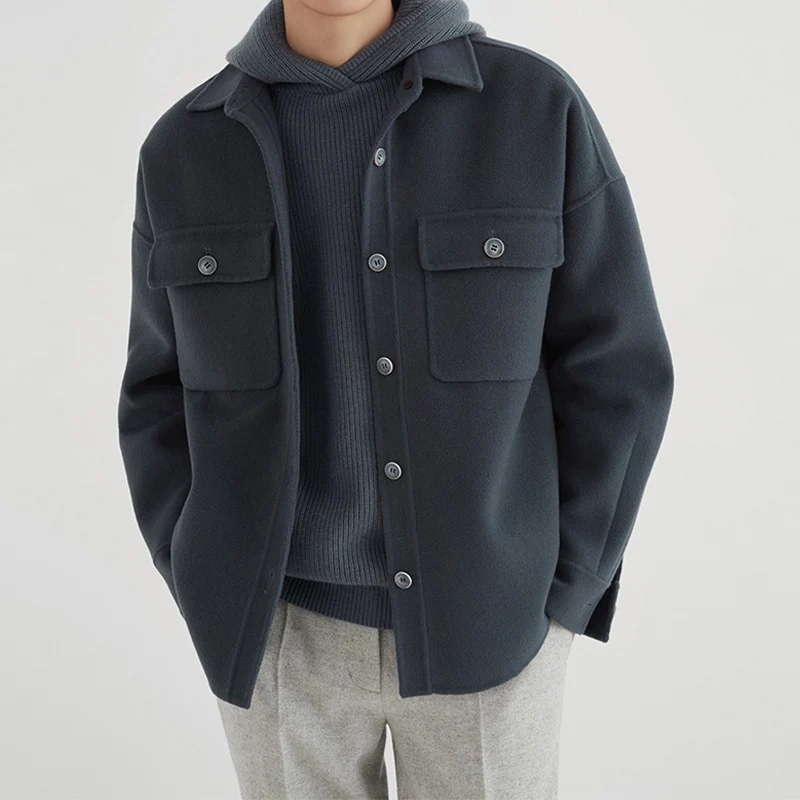 Herren Overshirt aus Wollmix mit überschnittener Schulter und aufgesetzten Brusttaschen Drune