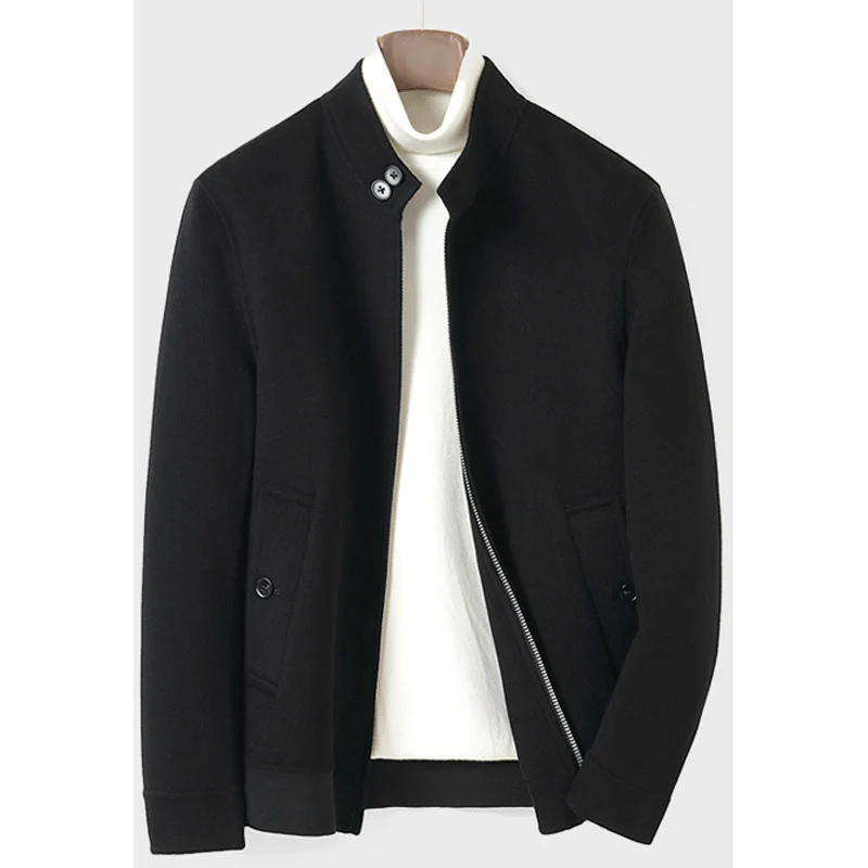 Herren Moderner Wollmix-Blouson mit hohem Stehkragen, verdecktem Reißverschluss und geknöpften Eingrifftaschen Drune