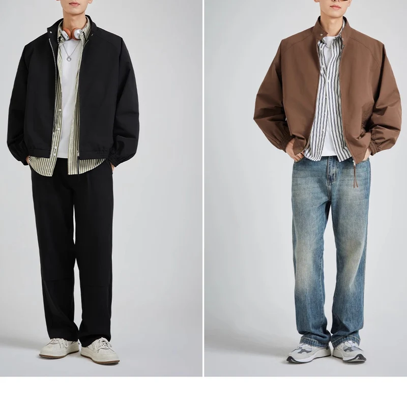 Herren leichte oversized Bomberjacke mit Stehkragen und elastischen Bündchen Drune