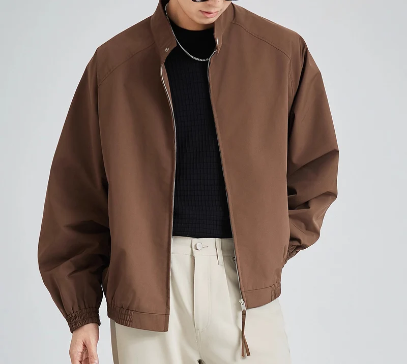 Herren leichte oversized Bomberjacke mit Stehkragen und elastischen Bündchen Drune