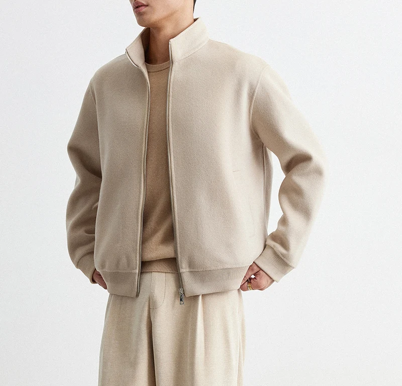 Herren Lässige Wollmix-Zipjacke mit Stehkragen und Rippbündchen Drune
