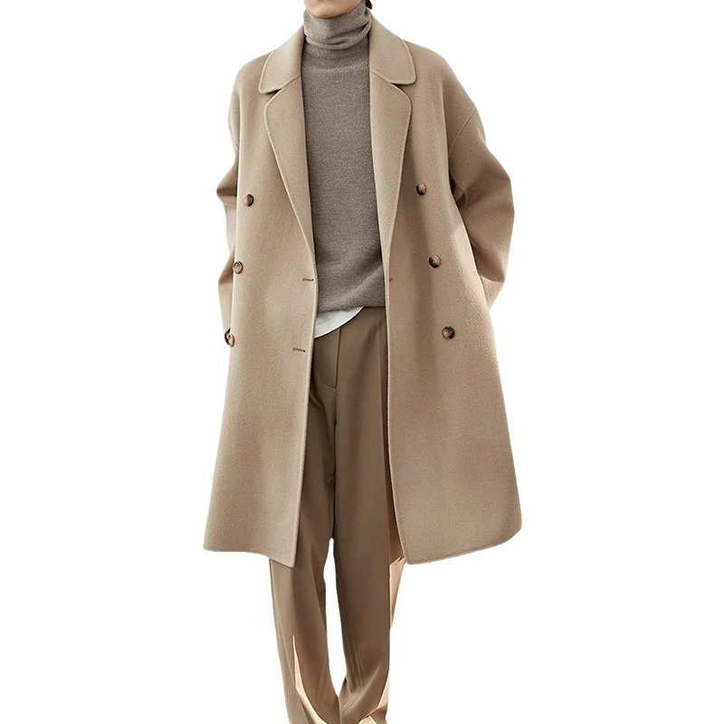 Herren Lang geschnittener Doppelreiher-Wollmixmantel mit Oversize-Passform Drune