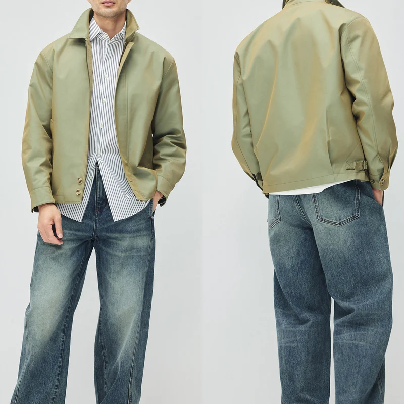 Herren Kurzjacke im modernen Harrington‑Stil mit Stehkragen und verdecktem Reißverschluss Drune