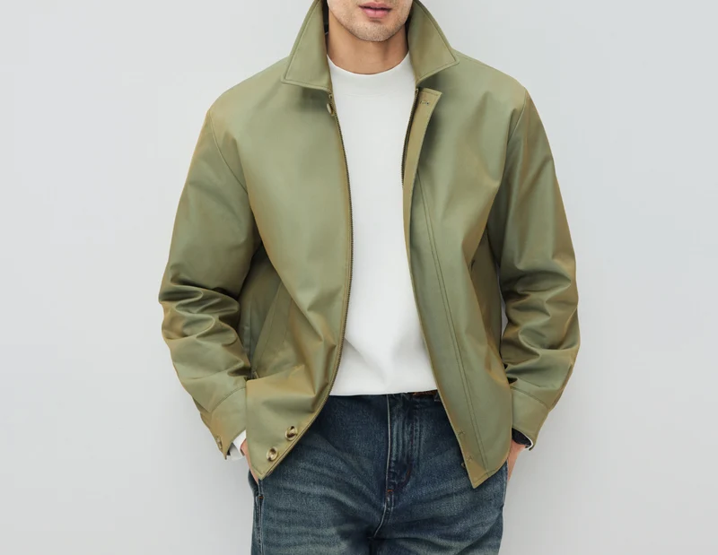 Herren Kurzjacke im modernen Harrington‑Stil mit Stehkragen und verdecktem Reißverschluss Drune