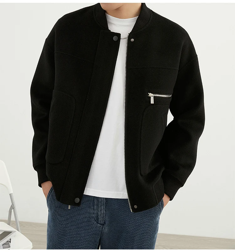 Herren Kurzjacke im Blouson-Stil aus Wollmix mit Rippkragen, Reißverschluss und Brusttasche Drune