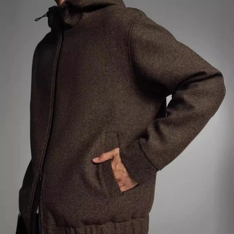 Herren Kurze Wollmisch-Kapuzenjacke mit Reißverschluss und elastischem Saum Drune