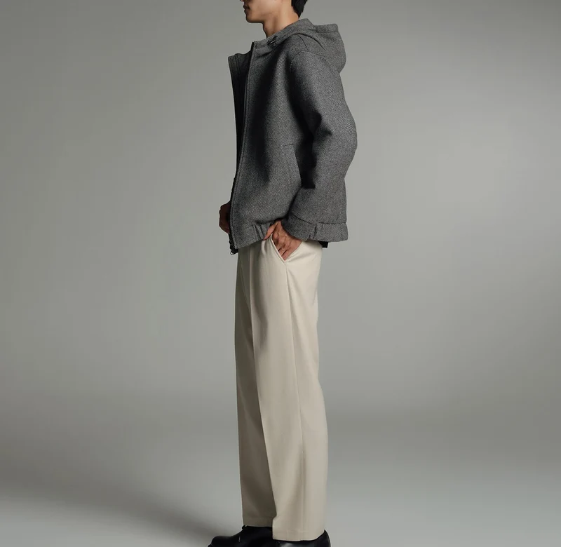 Herren Kurze Wollmisch-Kapuzenjacke mit Reißverschluss und elastischem Saum Drune