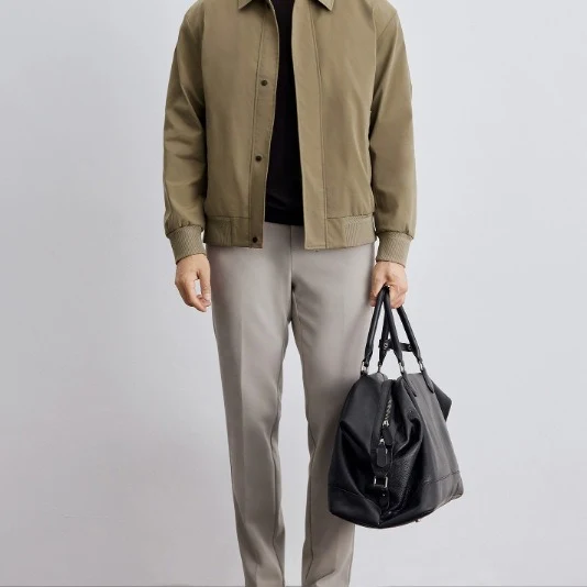 Herren klassische Harringtonjacke mit Rippsaum und verdecktem Reißverschluss Drune