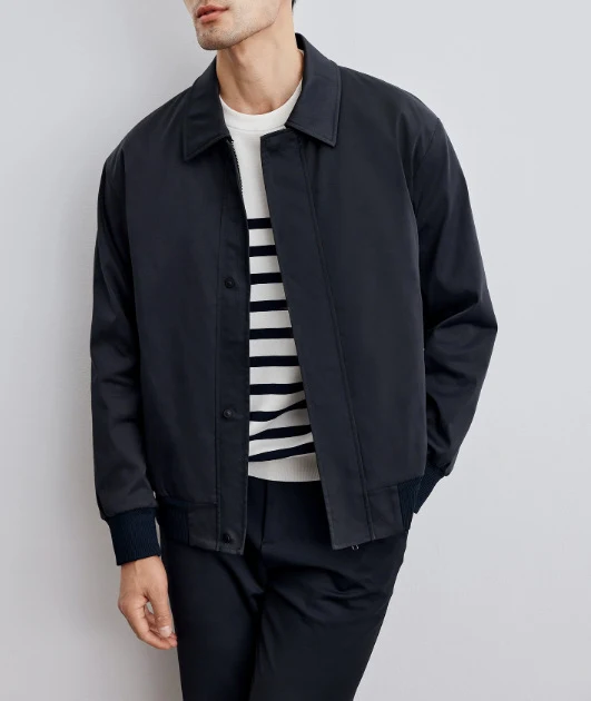Herren klassische Harringtonjacke mit Rippsaum und verdecktem Reißverschluss Drune