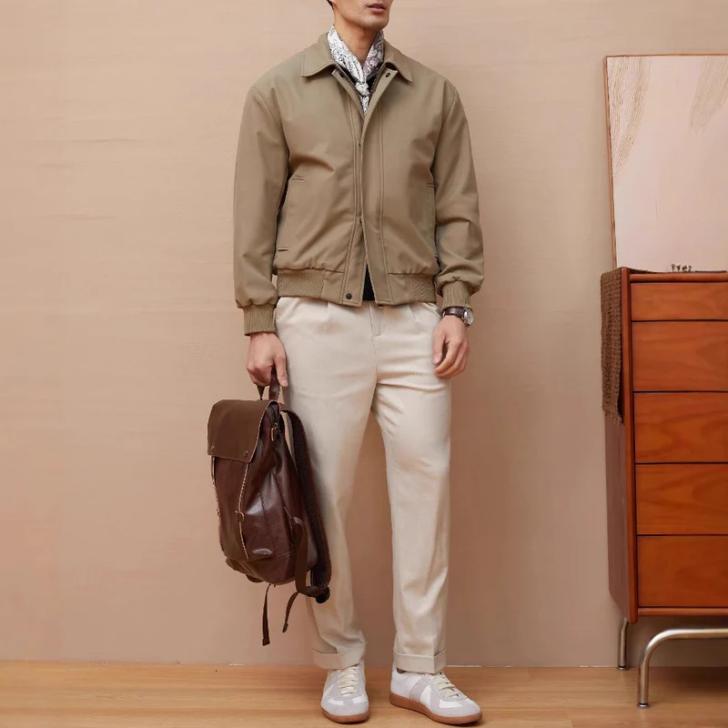 Herren klassische Harrington-Jacke mit Reißverschluss und Rippbündchen Drune