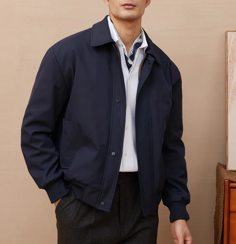 Herren klassische Harrington-Jacke mit Reißverschluss und Rippbündchen Drune