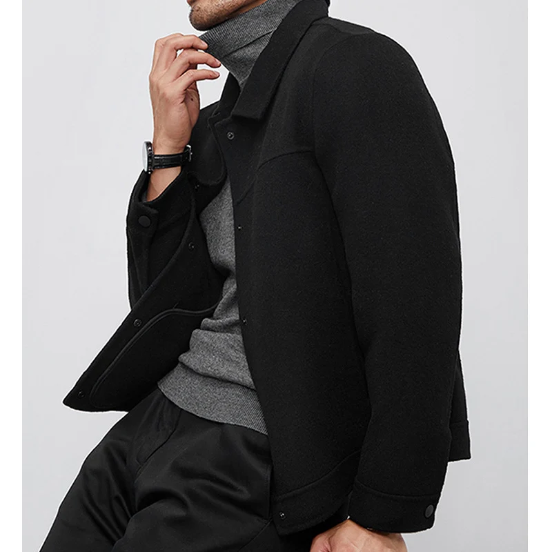 Herren Kastenförmige Wollmix-Blousonjacke mit verdeckter Druckknopfblende und Eingrifftaschen Drune