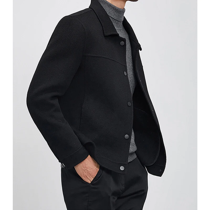 Herren Kastenförmige Wollmix-Blousonjacke mit verdeckter Druckknopfblende und Eingrifftaschen Drune
