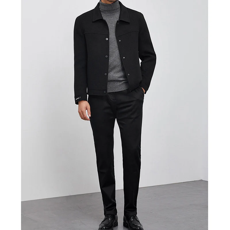 Herren Kastenförmige Wollmix-Blousonjacke mit verdeckter Druckknopfblende und Eingrifftaschen Drune