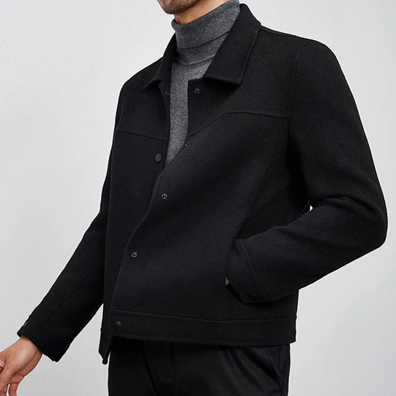 Herren Kastenförmige Wollmix-Blousonjacke mit verdeckter Druckknopfblende und Eingrifftaschen Drune
