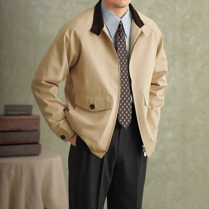 Herren Harrington-Jacke mit Cordkragen und aufgesetzten Pattentaschen Drune