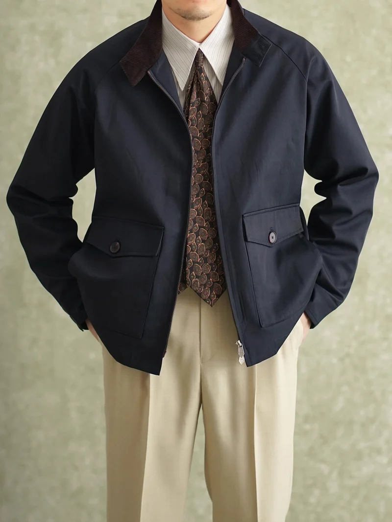 Herren Harrington-Jacke mit Cordkragen und aufgesetzten Pattentaschen Drune