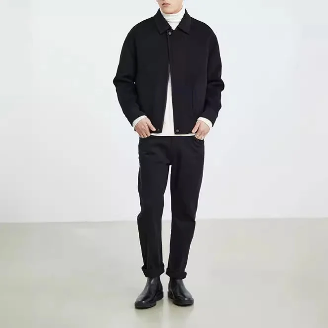 Herren Boxy Wollmix-Zipjacke mit verdeckter Knopfleiste und runden aufgesetzten Taschen Drune