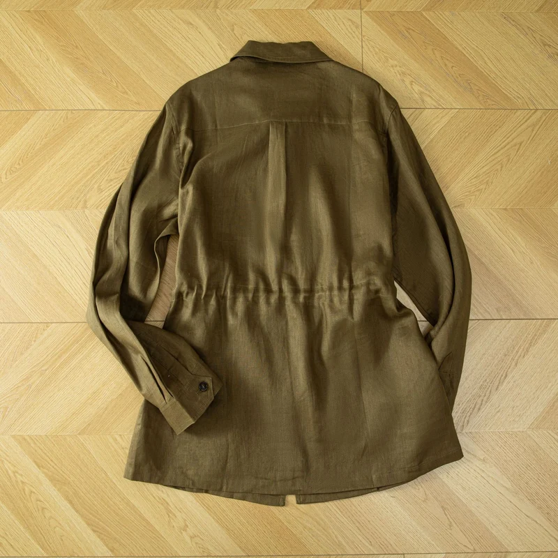 Damen Utility-Jacke aus Leinenmix mit Tunnelzug, Pattentaschen und Hemdkragen Drune