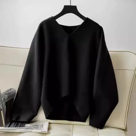 Damen Wolle Pullover mit V-Ausschnitt Drune