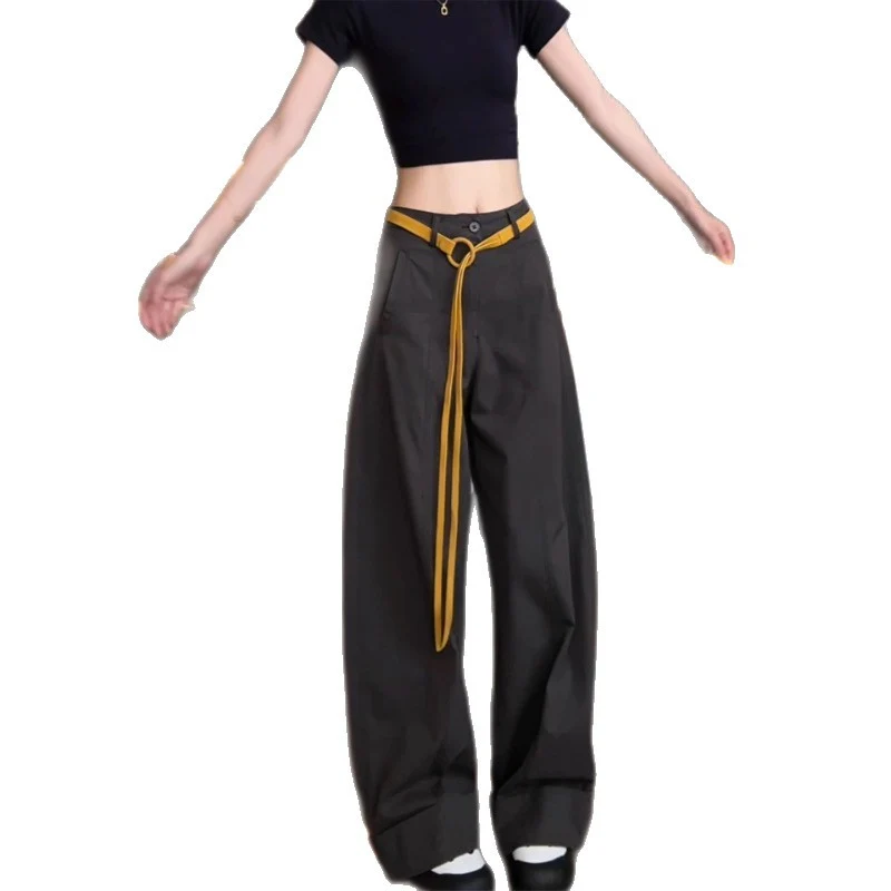 Damen Weite Baumwollhose mit Statement-Gürtel Drune