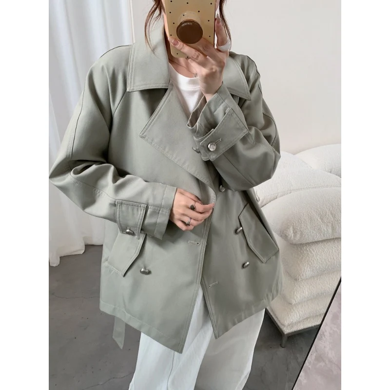 Damen Kurztrench mit weitem Schnitt, doppelreihigem Verschluss und Bindegürtel Drune