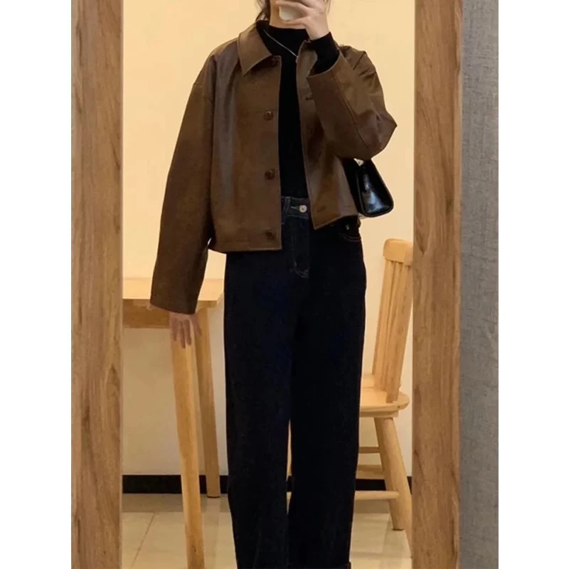 Damen Kurzjacke im Boxy-Schnitt mit Hemdkragen und Knopfleiste Drune