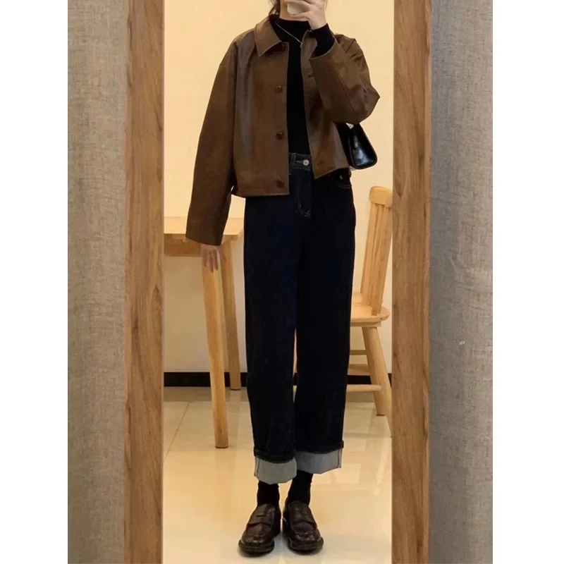 Damen Kurzjacke im Boxy-Schnitt mit Hemdkragen und Knopfleiste Drune