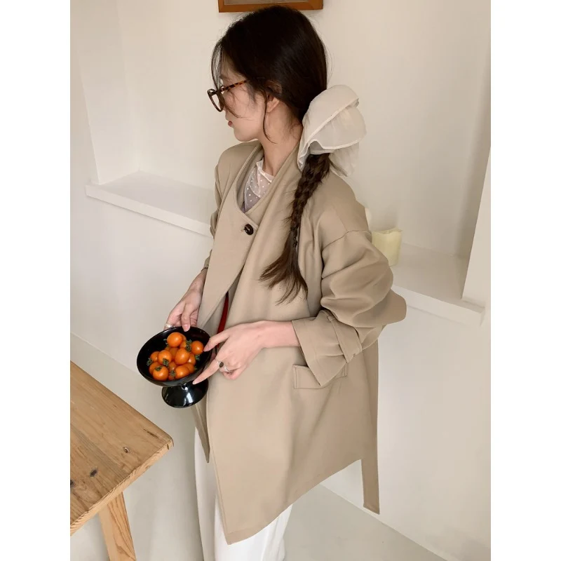 Damen Kurzer Oversize-Mantel mit Bindegürtel, breiten Pattentaschen und legerer Schulter Drune