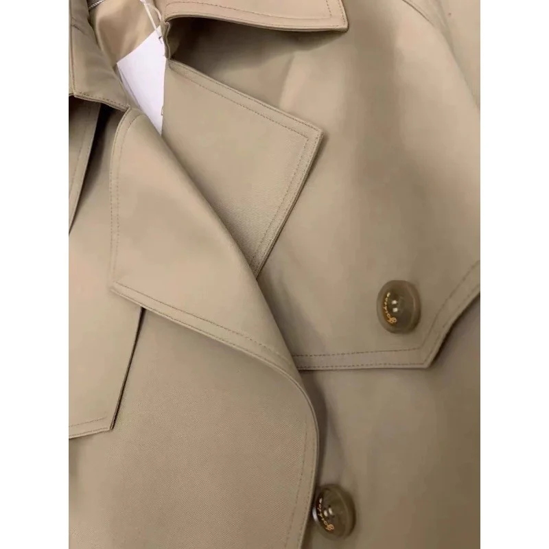 Damen Eleganter Midi-Trenchcoat mit Oversize-Schulterklappe, gerafften Ärmeln und taillierendem Bindegürtel Drune