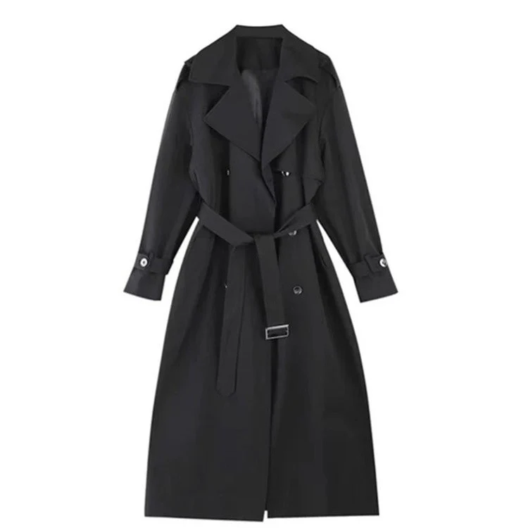 Damen Eleganter Baumwoll-Mix Trenchcoat mit asymmetrischer Schulterklappe und Bindegürtel Drune