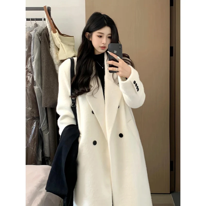 Damen Doppelreihiger Wollmantel mit weitem Oversize‑Schnitt Drune