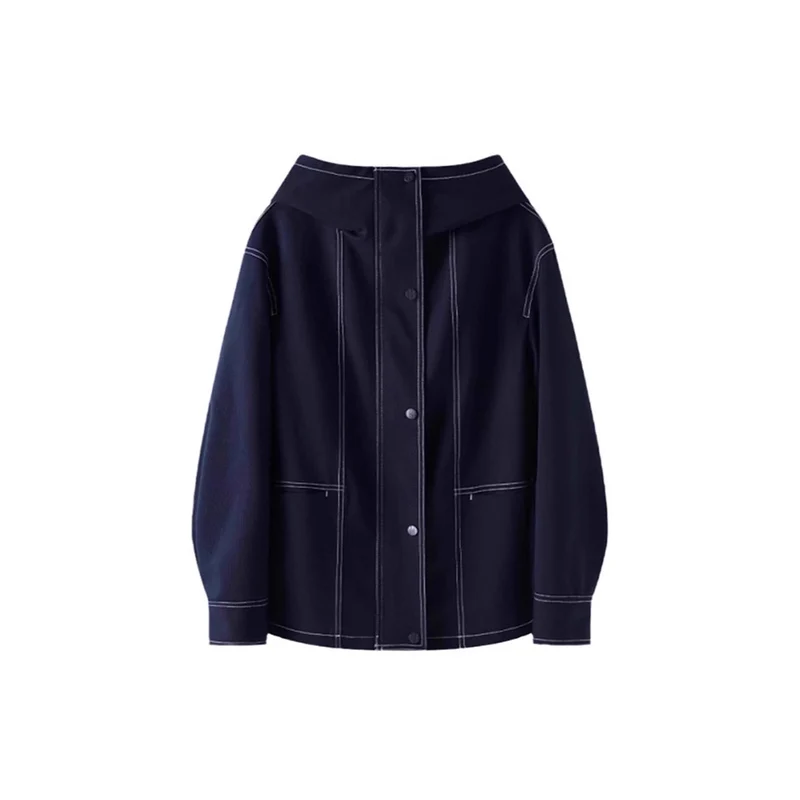 Damen Boxy‑Kapuzenparka mit sichtbaren Ziernähten und hochschließendem Stehkragen Drune