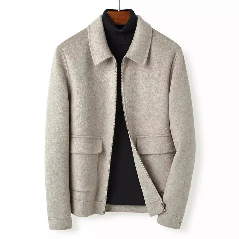 Herren Wollmix-Übergangsjacke mit Stehkragen, Reißverschluss und Pattentaschen Drune