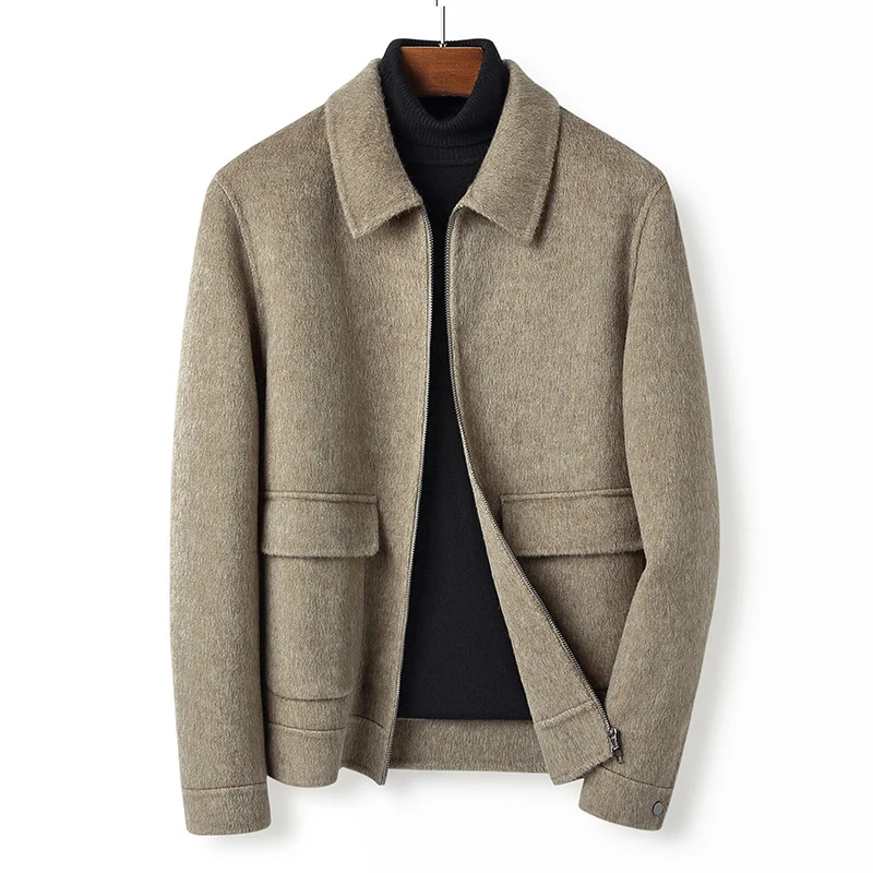Herren Wollmix-Übergangsjacke mit Stehkragen, Reißverschluss und Pattentaschen Drune