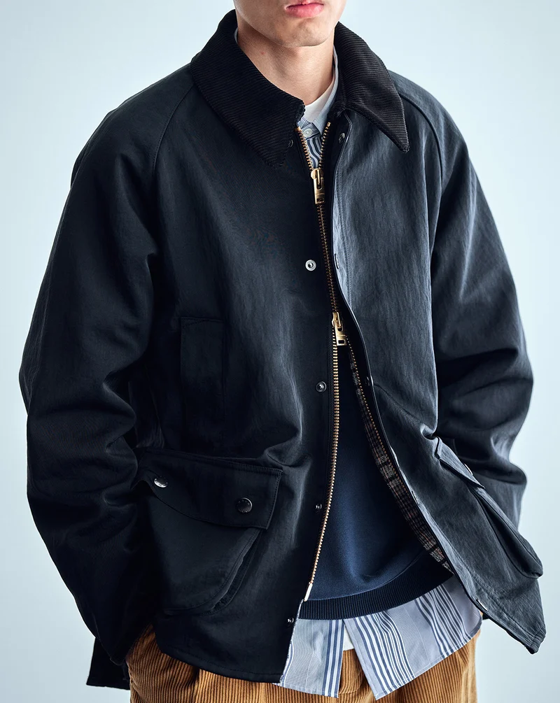 Herren Utility-Fieldjacke aus gewachstem Baumwollmix mit Cordkragen Drune