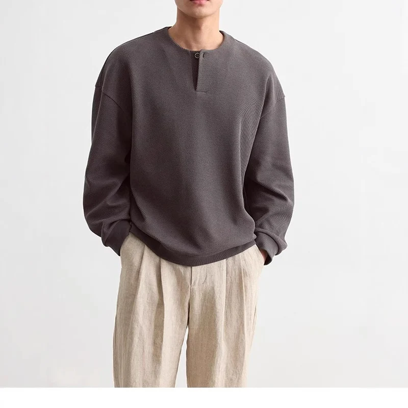 Herren Strukturierter Oversize-Strickpullover mit Henley-Knopfleiste Drune