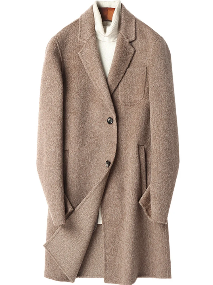 Herren Strukturierter Longcoat aus Wollmix mit fallendem Revers und Ein-Knopf-Verschluss Drune