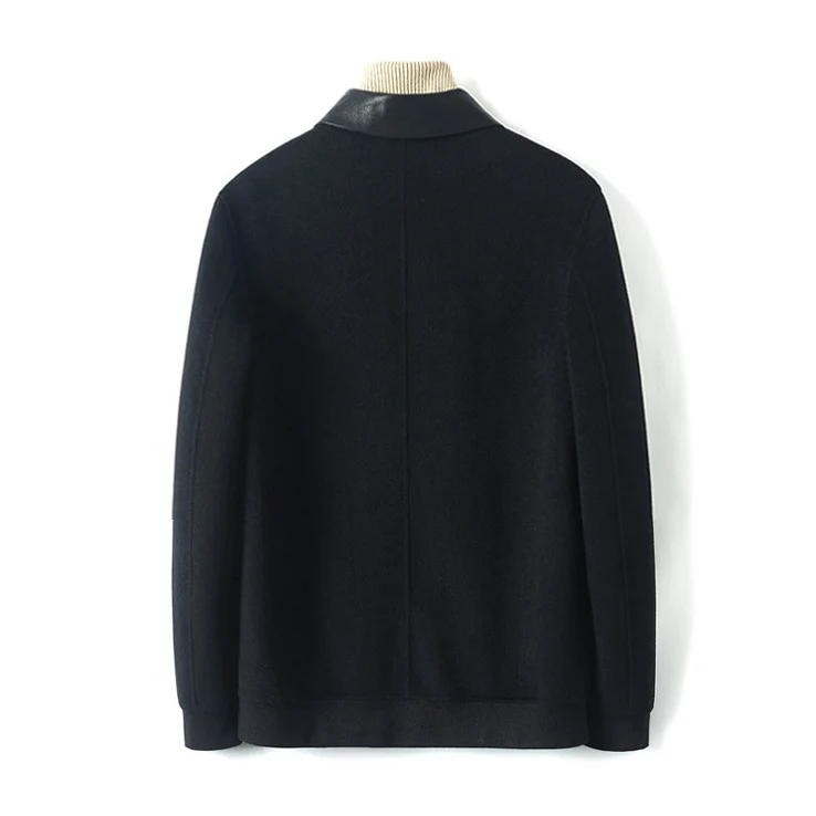 Herren Reißverschluss-Wollmix-Jacke mit Lederkragen und schlanker Silhouette Drune