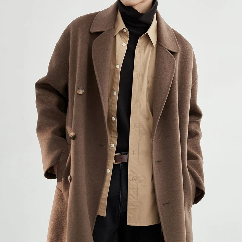 Herren Oversized Wollmantel mit Doppelreiher und Reverskragen Drune