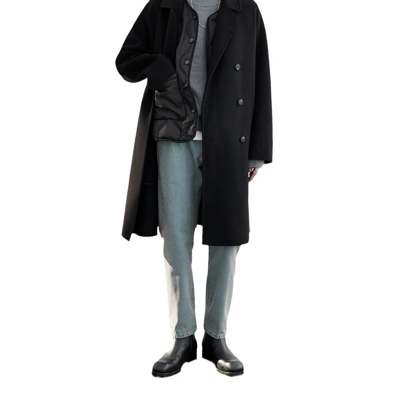 Herren Oversized Wollmantel mit Doppelreiher und Reverskragen Drune