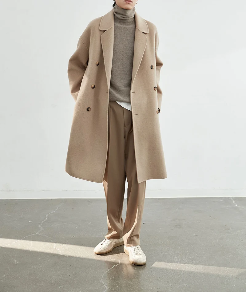 Herren Oversized Wollmantel mit Doppelreiher und Reverskragen Drune