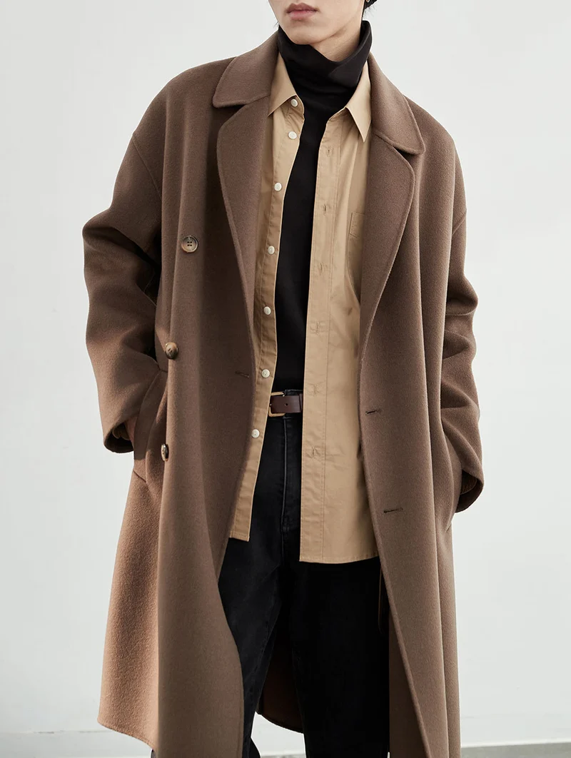 Herren Oversized Wollmantel mit Doppelreiher und Reverskragen Drune